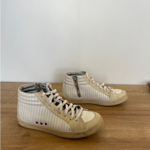 P448 Womens Skate High Top Sneakers Leather Suede Cream Size 38 / US 7.5-8 - Picture 3 of 9